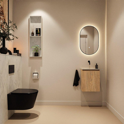 MONDIAZ TURE-DLUX 40cm toiletmeubel Washed Oak. EDEN wastafel Opalo positie midden. Zonder kraangat.