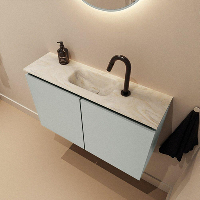MONDIAZ TURE-DLUX Meuble toilette - 80cm - Greey - EDEN - vasque Ostra - position centrale - 1 trou de robinet