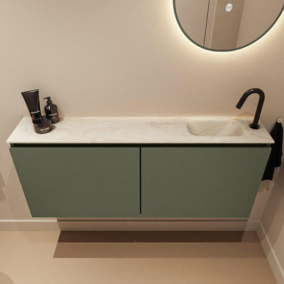 MONDIAZ TURE-DLUX Meuble de toilettes 120 cm Army. Lavabo EDEN Ostra position droite. Avec 1 trou de robinet.