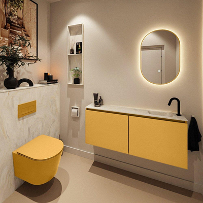 MONDIAZ TURE-DLUX meuble WC 120 cm Ocher. EDEN vasque Ostra position à droite. Avec 1 trou de robinet.
