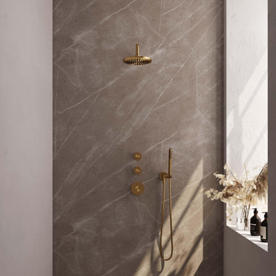 BRAUER Gold Edition inbouw regendoucheset – Ø20 cm hoofddouche – 40 cm gebogen wandarm – staafhanddouche – vaste douchehouder