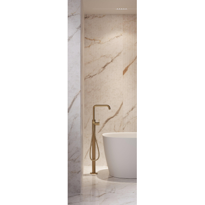 Hotbath Ace Partie apparente - robinet de bain mélangeur - autoportant - flexible de douche - douchette - Laiton brossé PVD