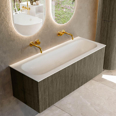 Ensemble de meuble de salle de bain Mondiaz KURVE - 120x46x40cm - 1 tiroir - lavabo en solid surface - milieu - sans trou de robinet - Shadow