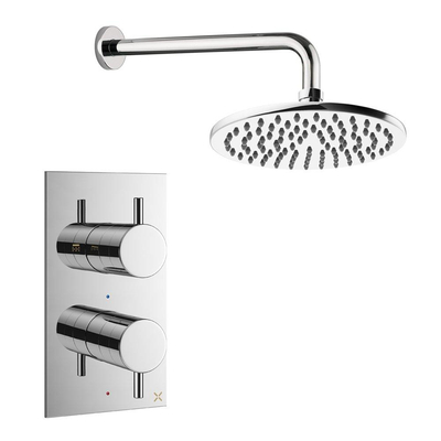 Crosswater MPRO Ensemble de douche de tête encastré - 2 poignées - pomme de douche 20 cm - bras mural - chrome
