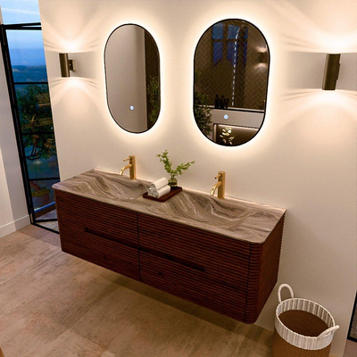 Mondiaz CIRO-DLUX Meuble de salle de bains - 150x45x50cm - Plan vasque solid surface Sombra - 2 bacs Double - 2 trous de robinet - 4 tiroirs - Ruby