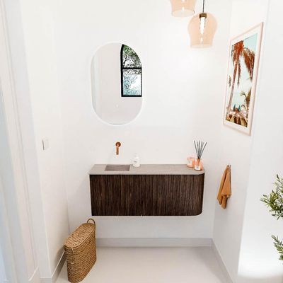 Mondiaz JOYA-DLUX 101.6cm toiletmeubel - ronding rechts kleur Walnut - Wastafel FAYE positie Links Zonder kraangat kleur Saba.