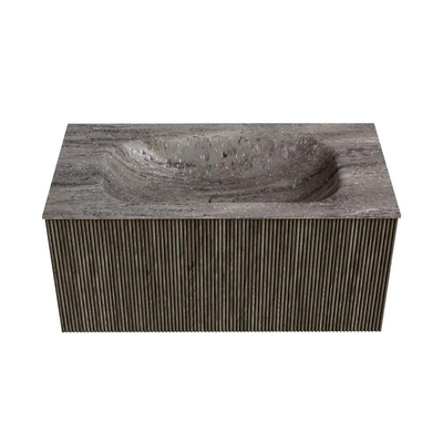 MONDIAZ KURVE-DLUX Meuble de salle de bains 90cm couleur Shadow avec 1 tiroir et 0 portes. Lavabo BIG SMALL Central 1 trou de robinet Oza.