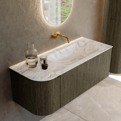 Mondiaz KURVE-DLUX Ensemble de meubles de salle de bains - 115x46x40cm - 1 tiroir - 1 porte - lavabo solid surface - droit - sans trou de robinet - Shadow