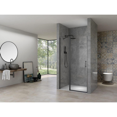 Van Rijn Products ST02 Nisdeur - 98x200cm - helder glas - dikte 6mm - incl. glasbehandeling - zwart mat
