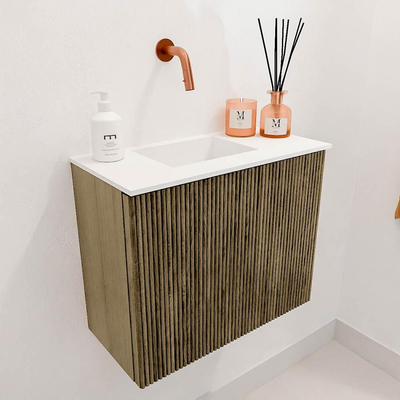 Mondiaz JOYA 50cm toiletmeubel - kleur Dusk - Wastafel FAYE positie Links Zonder kraangat kleur Talc.