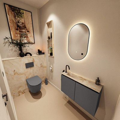 MONDIAZ TURE-DLUX 80cm toiletmeubel Dark Grey. EDEN wastafel Frappe positie links. Met 1 kraangat.