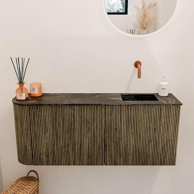 Mondiaz JOYA-DLUX 101.6cm toiletmeubel - ronding links kleur Dusk - Wastafel FAYE positie Rechts Zonder kraangat kleur Lava.