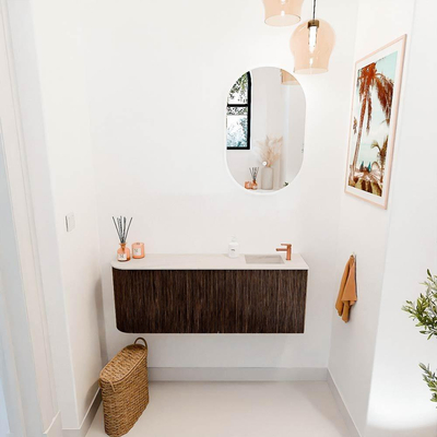 Mondiaz JOYA-DLUX 111.6cm toiletmeubel - ronding links kleur Walnut - Wastafel FAYE positie Rechts 1 kraangat kleur Meli.