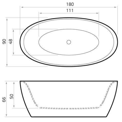 Xenz Sio Solid Surface baignoire îlot 180x90cm avec pieds avec vidage Solid Surface Blanc mat