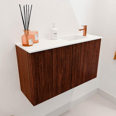 Mondiaz JOYA 70cm toiletmeubel - kleur Ruby - Wastafel FAYE positie Rechts 1 kraangat kleur Talc.