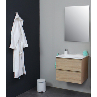 Basic Bella Meuble avec lavabo acrylique 60x55x46cm sans trou de robinet avec miroir Chêne