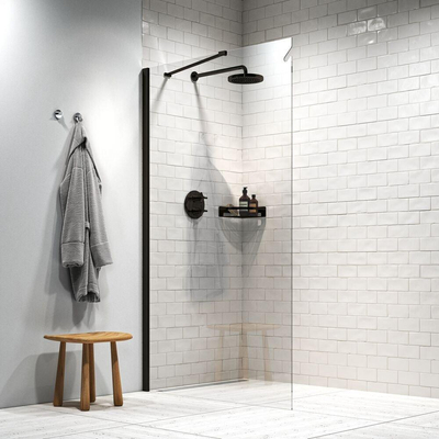 Sealskin Hooked Paroi de douche à l'italienne type A3 120x200cm 6mm verre de sécurité transparent avec traitement anticalcaire Noir mat