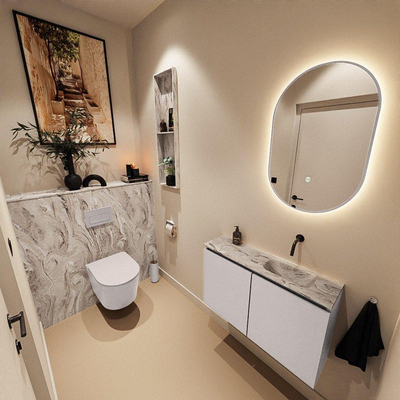 MONDIAZ TURE-DLUX Meuble toilette - 80cm - Cale - EDEN - vasque Glace - position droite - sans trou de robinet