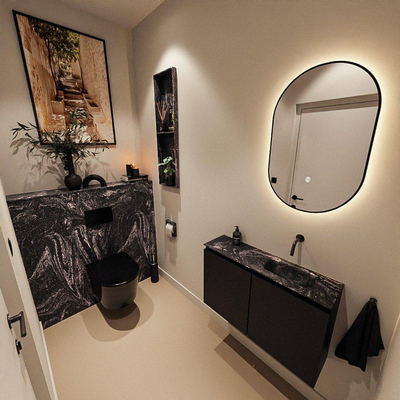 MONDIAZ TURE-DLUX Meuble de toilettes 80 cm Urban. EDEN lavabo Lava position droite. Sans trou de robinet.