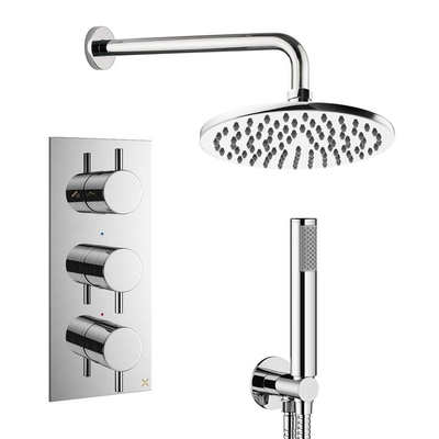 Crosswater MPRO Ensemble de douche de tête encastré - 3 leviers - pomme de douche 20 cm - douchette - bras mural - chrome