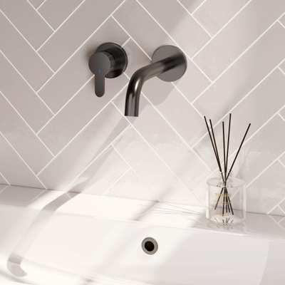 Brauer Gunmetal Edition Mitigeur de lavabo encastré - bec verseur courbé à droite - levier plat étroit - modèle D2 PVD - gunmetal brossé