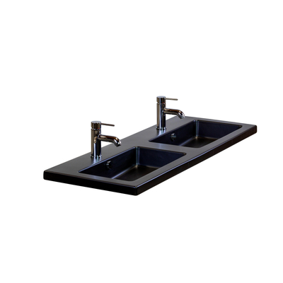 HR badmeubelen Djazz Lavabo - 121x45,5x4cm - 2 trous de robinet - 2 vasques - céramique noir mat