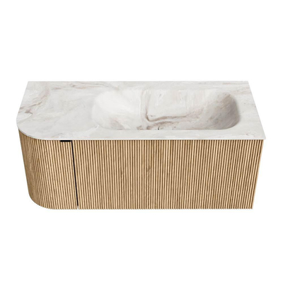 MONDIAZ KURVE-DLUX Meuble de salle de bains 105 cm avec module 25 L couleur Oak avec 1 tiroir et 1 porte. Lavabo BIG SMALL à droite 1 trou de robinet couleur Frappe.