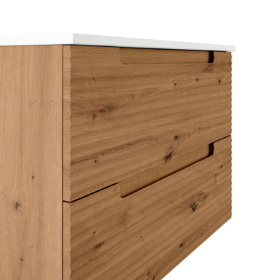Saniclass Prime Wastafelonderkast - 80x55x44.9cm - Rustiek Eiken - incl topblad, waskom en kraan - showroommodel
