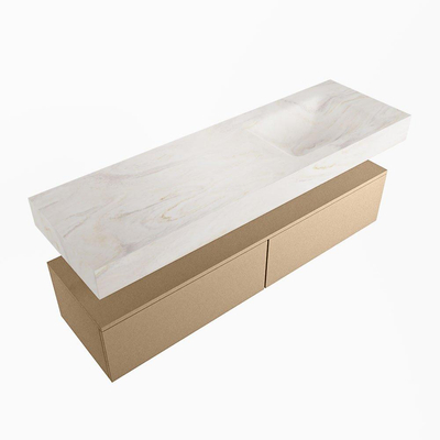 Mondiaz ALAN-DLUX Ensemble de meuble - 150cm - meuble Oro mat - 2 tiroirs - Lavabo Cloud Ostra suspendu - vasque Droite - 0 trous de robinet