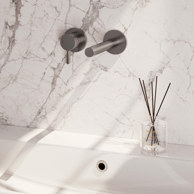 BRAUER Brushed Edition Wastafelmengkraan inbouw - rechte uitloop rechts - hendel middel dik - inclusief inbouwdeel - model E2 PVD - geborsteld RVS