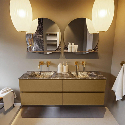 Mondiaz VICA-DLUX ensemble de meuble de salle de bain - 150cm - meuble sous-vasque oro - 4 tiroirs - lavabo encastrée cloud double - sans trous de robinet - version haute de 60cm - lave