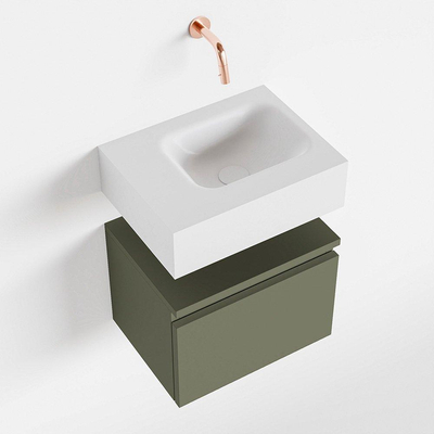 MONDIAZ ANDOR Meuble WC - 40x30x30cm - 0 trous de robinet - 1 tiroir - army mat - vasque à droite - Solid surface - Blanc