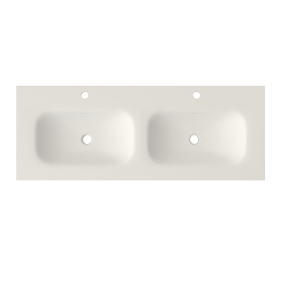 Saniclass Flow Meubelwastafel - 121x46x1.5cm - overloop - 2 wasbakken - 2 kraangaten - solid surface wit mat
