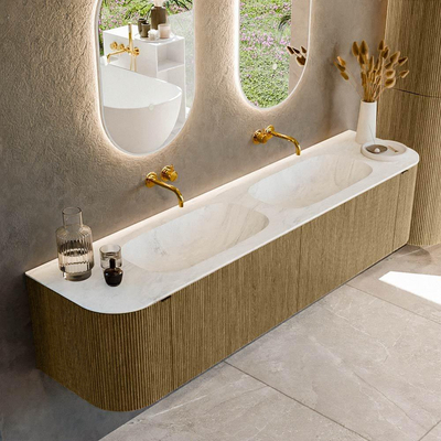 Mondiaz KURVE-DLUX Badkamermeubelset - 190x46x40cm - 2 lade - 2 deuren - wastafel solid surface - dubbel - zonder kraangat - Dusk