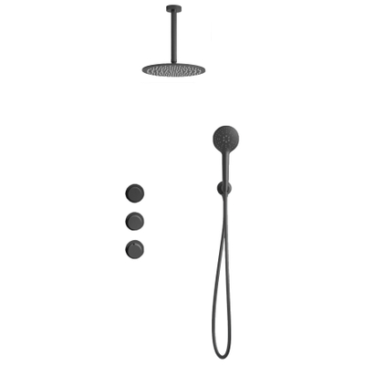 Fortifura Nebbio Ensemble de douche pluie - robinet encastré - élément encastré - coude de raccordement mural - flexible de douche lisse - douchette ronde - bras de plafond 20cm - douche de tête 30cm - gunmetal brossé PVD (anthracite)