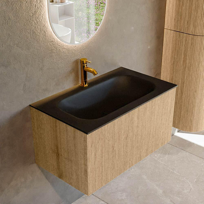 MONDIAZ KURVE 80cm badmeubel kleur Oak met 1 lade. Wastafel BIG SMALL midden 1 kraangat Urban.