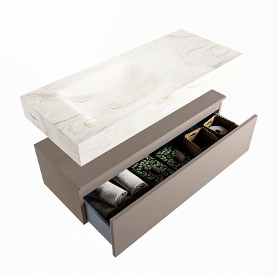 Mondiaz ALAN-DLUX Ensemble de meuble - 110cm - meuble Smoke mat - 1 tiroir - Lavabo Cloud Ostra suspendu - vasque Gauche - 1 trou de robinet