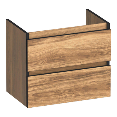 BRAUER Joy Edge meuble sous-lavabo peu profond 60 2 tiroirs softclose - sans poignée - 1 découpe pour siphon - Honey