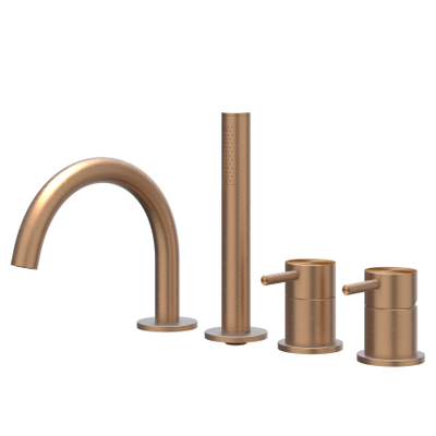 IVY Concord Combinaison de bord de baignoire - 4 voies - mitigeur - bec pivotant - douchette extractible - Inox 316 - cuivre brossé mat PVD