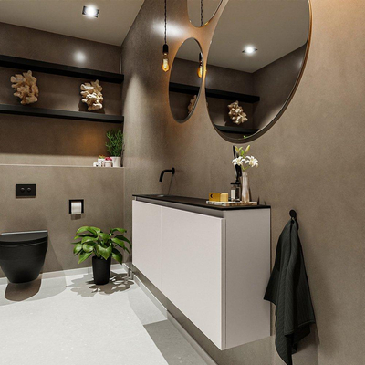 MONDIAZ TURE Fonteinset - 120x23x50cm - 0 kraangaten - 2 deuren - linen mat - Wasbak links - Solid Surface Zwart