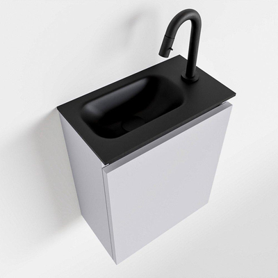 MONDIAZ TURE Toiletmeubel 40x23x50cm met 1 kraangaten 1 deuren cale mat Wastafel Eden links Solid Surface Zwart