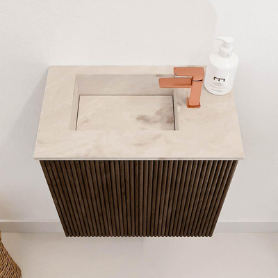 Mondiaz JOYA-DLUX Meuble de toilette 40cm - couleur Walnut - Vasque FAYE position Gauche 1 trou de robinet couleur Frappe
