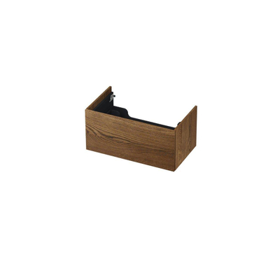 INK P2O Meuble sous-lavabo - 80x45x37.6cm - 1 tiroir - push 2 open - façade plane - chêne Chêne massif chocolate