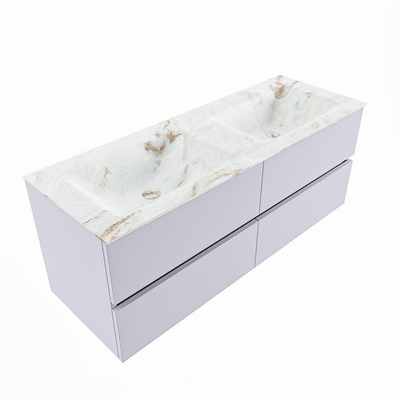 MONDIAZ VICA-DLUX Badkamermeubelset - 130cm - onderkast cale - 4 lades - inbouw wastafel cloud dubbel - 2 kraangaten - 60cm hoge versie - frape