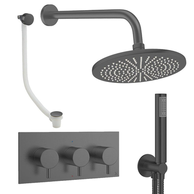 Crosswater MPRO Regendoucheset inbouw - 3 hendels - badafvoer - 30cm douchekop - handdouche - wandarm - slate gunmetal (antraciet)