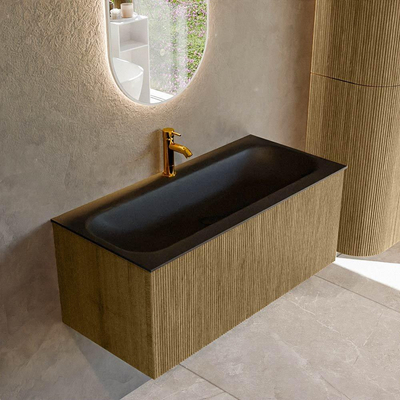 Mondiaz KURVE Badkamermeubelset - 100x46x40cm - 1 lade - wastafel solid surface - midden - 1 kraangat - Dusk