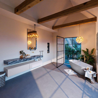 MONDIAZ ALAN - DLUX Ensemble meuble de salle de bains - 200cm - meuble bas - Cale - 2 tiroirs - lavabo suspendu - vasque à droite - 0 trous de robinetterie - Lava