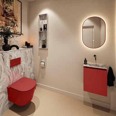 MONDIAZ TURE-DLUX Meuble de toilettes 40 cm Fire. EDEN lavabo Glace position à droite. Sans trou de robinet.