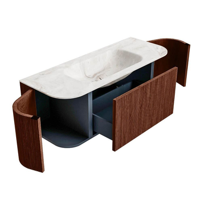 Mondiaz KURVE-DLUX Badkamermeubelset - 120x46x40cm - 1 lade - 2 deuren - wastafel solid surface - midden - 1 kraangat - Ruby