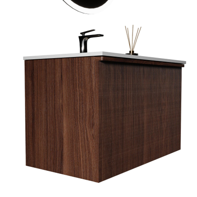 Saniclass Terra Wastafelonderkast - 80cm - 2 lades - ribbel front - kastanje